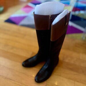 New - Ralph Lauren Barkston Riding Boots Black Burnished Calf Leather Size 10B